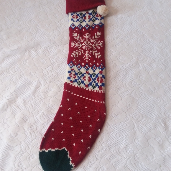 Knit Christmas Stocking Burgundy Dark Green - Picture 1 of 7